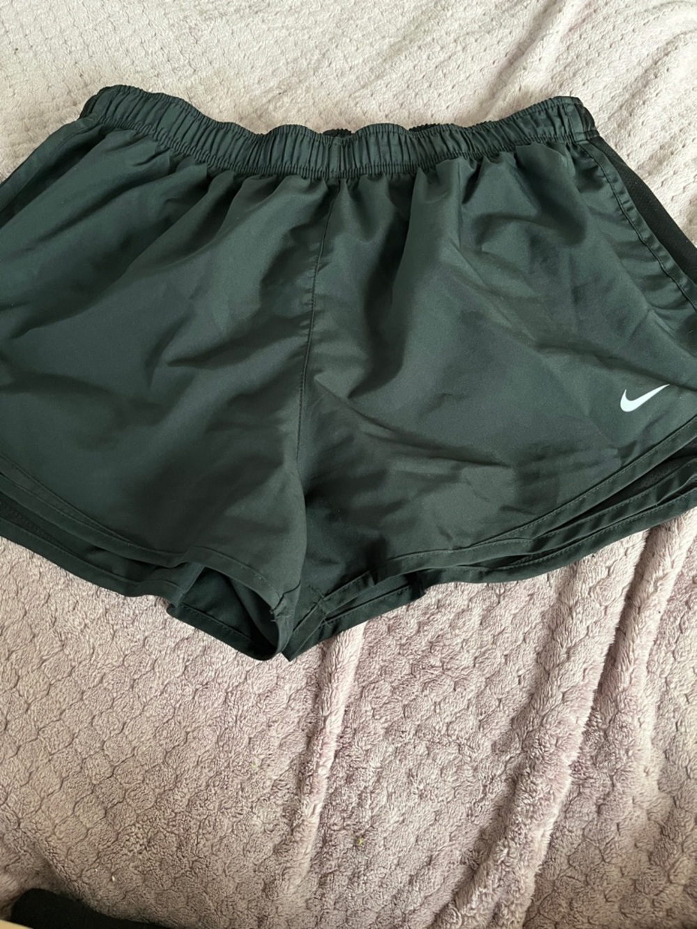 Nike Women's Dark Green Athletic Running Shorts with Swoosh